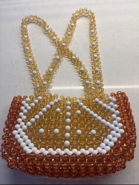 Vintage One-of-a-Kind Beaded Mini Shoulder Bag in Amber, White and Orange